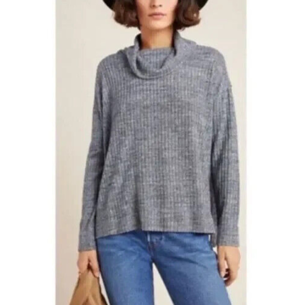 Anthropologie Size S Maeve Ribbed Turtleneck Sweater Gray - Picture 2 of 11